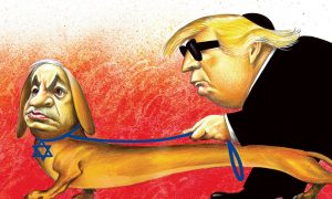 A kezdő képen Benjamin Netanjahu izraeli miniszterelnök és Donald Trump az Amerikai Egyesült Államok elnök párosáról szóló karikatúráját látják, amely eredetileg az amerikai New York Times nemzetközi kiadásában jelent meg 2019 április 25-én. A lap napokkal később bocsánatot kért a karikatúraközléséért, és azt állították, hogy a rajz antiszemita toposzokat tartalmaz.